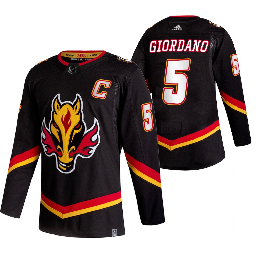 2021 Adidias Calgary Flames #5 Mark Giordano Black Men Reverse Retro Alternate NHL Jersey